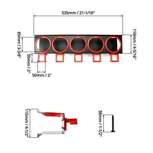 QWORK Wall-mounted Spray Bottle Holder, 2 Pack Aerosol Can Rack Organizer - 5 Holes and 5 Plastic Hooks Included for Tidying Up Your Cleaning and Detailing Tools