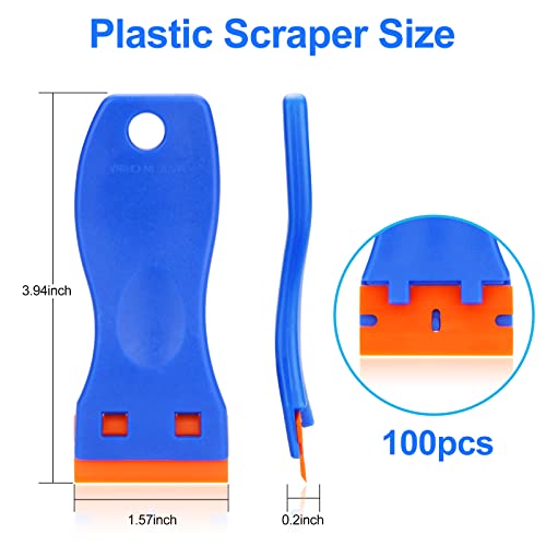 Plastic Razor Blade Scraper Set with 100 Blades for Sticker & Paint Removal