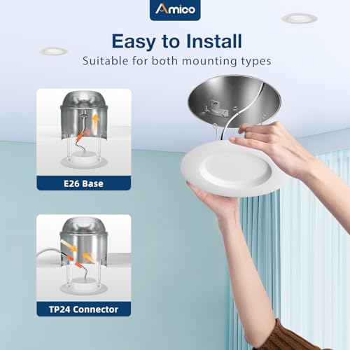 Amico 6-Inch White LED Recessed Can Lights 24 Pack with Dimmable & Color Temp Control