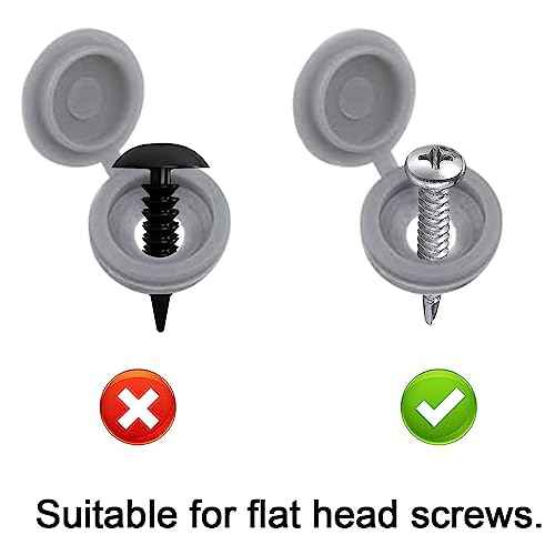 Screw Covers, 100pcs Gray Plastic Screw Cap Hinged Fold Over Caps Rubber Dust Washer Flip Tops with Storage Box (Gray)