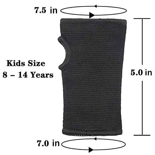 Luwint Kids Hand Wrap - Knitted Palm Sleeve Wrist Brace Hand Protection Support for 8-14 Years, 1 Pair Black