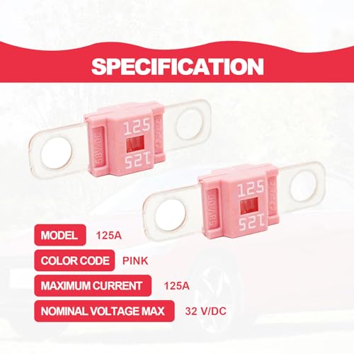 KEVWR 125A Pack of 3 Midi Bolt-On Fuses for Cars Trucks Construction Vehicles