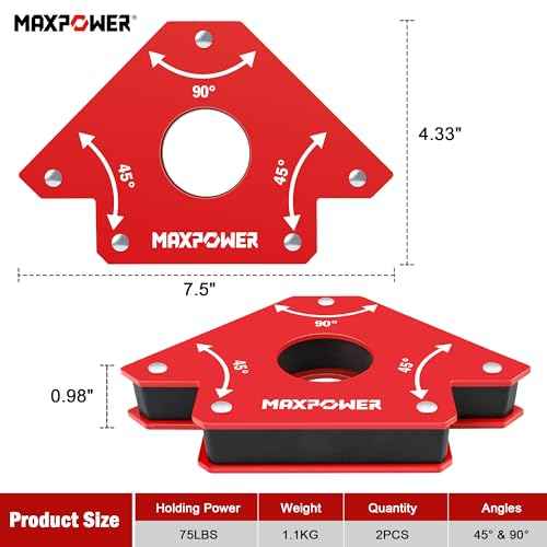 MAXPOWER Welding Magnets, 2-piece Welding Magnet Set, 75 LBS Holding Power Welding Accessories, 45¡Æ and 90¡Æ Angle Welding Magnet Holder for Welding Work