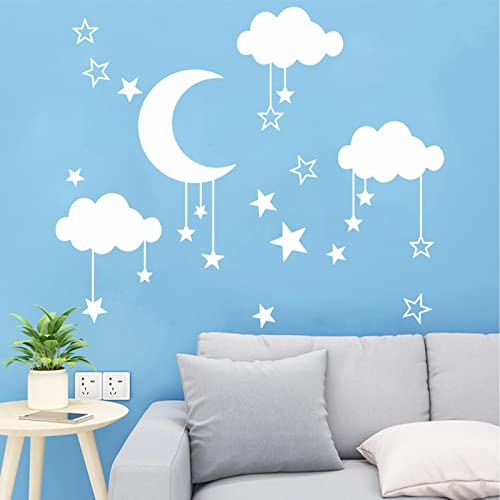 Big Cloud Wall Decals, Star Wall Stickers, Art DIY Good Night Nursery Decor, Removable Clouds Moon Stars Wall Stickers for Kids Nursery Bedroom