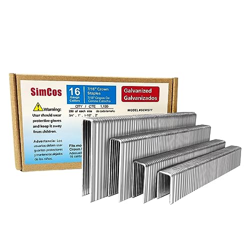 16 Gauge Crown Staples 7/16 Inch Wide, 1120-Pack for Staplers