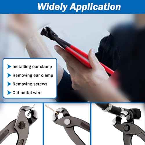 Ear Clamp Pliers 9 Inch Hose Clamp Crimping Tool Carbon Steel Pinch Clamp Pliers Install Remove Clamp Nail Puller Tool for repairing pipes, fuel lines