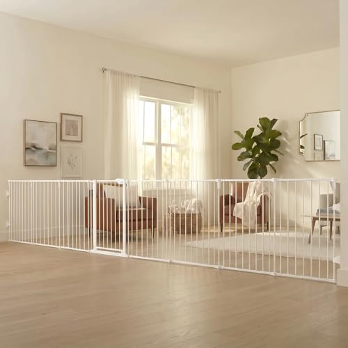 Regalo 24-192 Inch Metal 2-in-1 Baby Gate & Play Yard, White, Adjustable Width