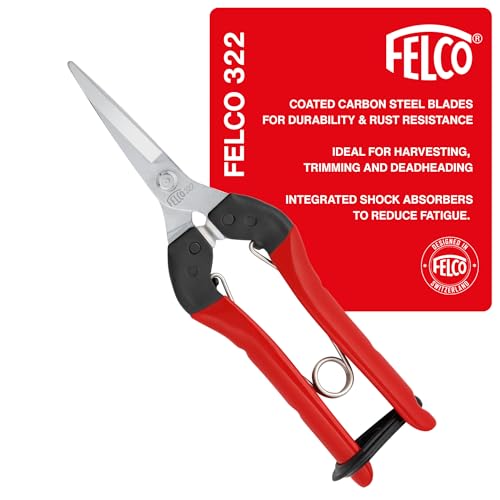 Felco F322 Pruning Snips 1.8in Straight Coated Carbon Steel Garden Clippers