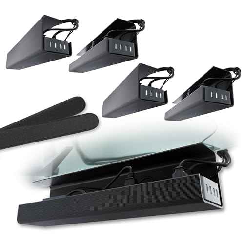 No-Screw Under Desk Cable Management Tray - Self-Adhesive Installation, Cord Management, Cable Tray, Under Desk Wire Organizer - Black Set of 4