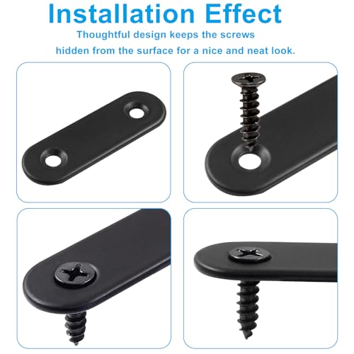 12 Pcs 2 Inch Black Stainless Steel Straight Brackets with Screws - Furniture Reinforcement