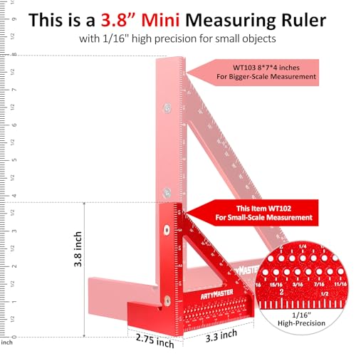 ARTYMASTER 3.8 Inch Mini 3D Multi-Angle Measuring Square with Pencil & Refills - Imperial Woodworking Tools