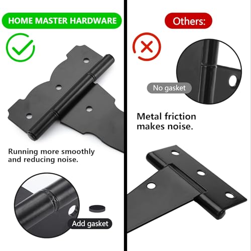 Heavy Duty 8-Inch Black Gate Hinges 6 Pack - Durable T-Style Fence & Door Hardware