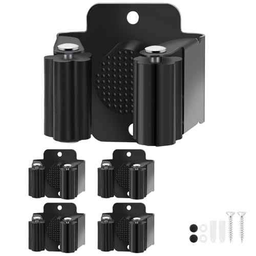 Broom Holder Wall Mount, 4PCS Broom Hanger Wall Mount, Stainless Steel Heavy Duty Mop Holder Broom Mop Hanger Wall with Screws, Garden Outdoor Tool Organizer Rack Broom Hanger (Black)