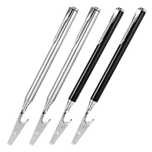 4Pcs Stainless Steel Alligator Clips, Telescopic Metal Wire Clamp, Bracelet Helper Tool with Pen Clip, Extended Clip for Mechanic Jewelry Home Repair Jewelry Fastening Picking Items