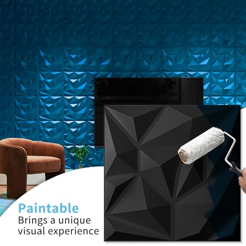 Art3d 20-Pack Black 3D Wall Panels - 11.8x11.8 Inch PVC Interior Decor