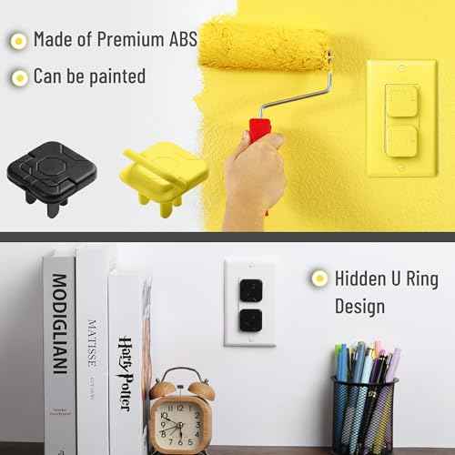 Bates- Electrical Outlet Covers Baby Proofing, 10 Pack, Black, ABS Plastic, 3 Prongs & Hidden U Ring Design, Outlet Plug Covers Baby Proofing