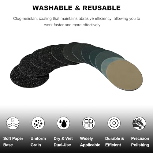 120 PCS 2 Inch Wet Dry Sanding Disc, 60 to 10000 Grit, Silicon Carbide Hook and Loop Sandpaper for Automotive Wood Polishing & Finishing