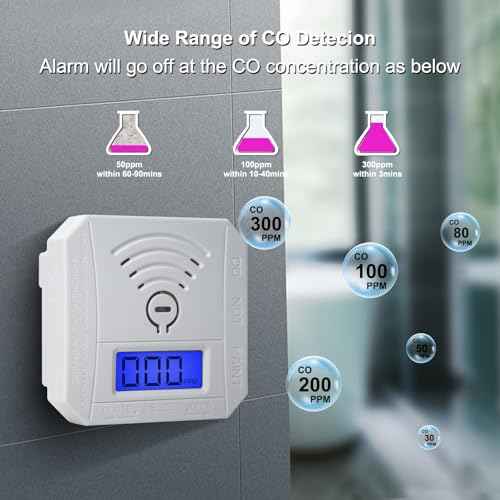 TALLPOWER Carbon Monoxide Detector,CO Gas Monitor Alarm,CO Sensor with LCD Digital Display and Sound Warning,CO Alarm with Sensitive CO Sensor,Battery Powered,for Home,Bedroom,Warehouse (1 Pack)