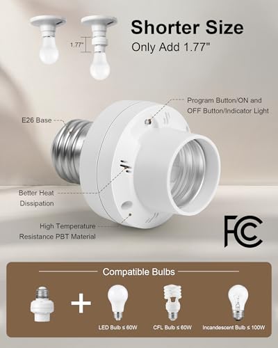 Remote Control Light Bulb Socket with Decorator Rocker Wall Switch - 1 Wall Switch + 1 Socket