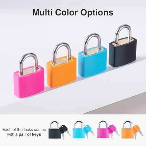Puroma 4 Pack Mini Suitcase Padlock with Keys, 22mm 4 Color Locker Locks Luggage Key Lock for School Gym Locker, Laptop Bags, Backpacks, Diary Book