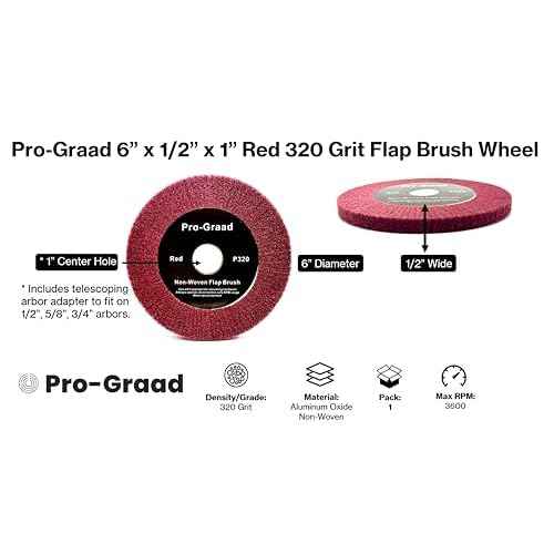 6¡± x 1/2¡± x 1¡± Arbor Red Bench Grinder Polishing Flap Wheel, 320 Grit, Tight Weave, Great for refurbishing Golf Clubs and Metal, Non-Woven Wheel for Copper, Metal, Finishing & Burnishing