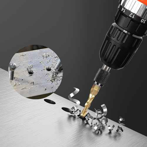 6PCS Combination Drill Tap Bit Set, Titanium Coated Screw Tapping Bit Tool for Drilling, Tapping, Countersinking. SAE 6-32NC 8-32NC 10-24NC 10-32NC 12-24NC 1/4-20NC Tap Set