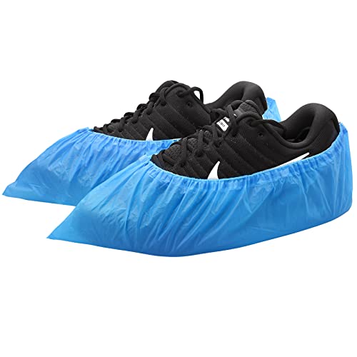 Hitituto Shoe Covers Disposable Non-slip for Indoors -100 Pieces (50 Pairs) Waterproof Premium CPE Booties Shoes Protectors Coverings, fits up to size 11 US Men and 13 US Women, Blue, Large