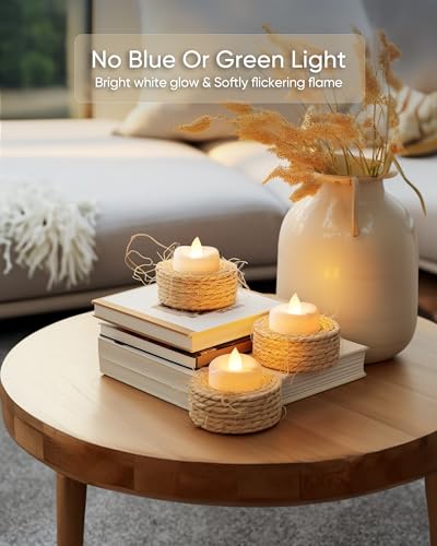 merrynights Warm White LED Tea Lights 24 Pack - Flameless Candles, 200H Battery Life