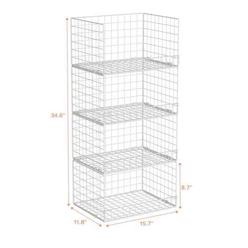 4-Tier Stackable Closet Organizers and Storage Basket, Foldable Closet Shelf Organizer System, Space-Saving Clothes Storage Drawer Organizer for Wardrobe, White (Patent Pending)