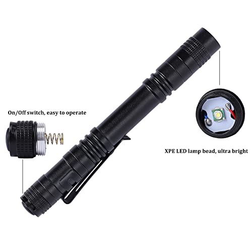 LED Pen Flashlight, 6Pcs Pocket Flashlights Super Bright Slim Pen Light with Clip Waterproof Penlight for Inspection, Repair, Emergency Powered by 2*AAA Battery (not Included)