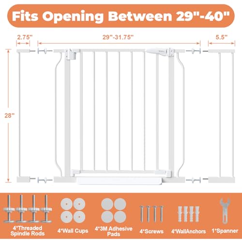 Cideny White Baby Gate 29-40 Inch Wide, Auto Close, Indoor Pet & Child Safety