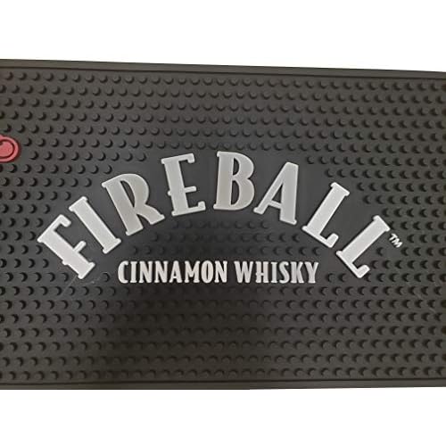 Fireball Cinnamon Whisky Extra Large Bar Mat - Rectangular, 8" x 1'8", Black, Letter Print