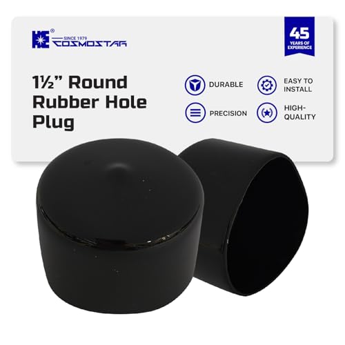 HE COSMOSTAR 1.5 Inch Rubber Hole Plugs - Black End Caps for Metal Pipes, 10-Pack, Fit 1.50-1.56 Inch