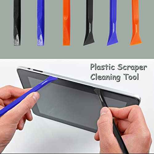 12Pcs Carbon Fiber Scraper Cleaning Tool Non-Scratch Plastic Multi-Purpose Stiff Scraper Pen-Shaped Scraper Tool for Paint, Stickers Label, Food, Tight Spaces, Crevices (Black, Blue, Orange)