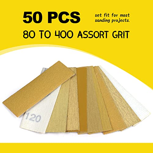 POLIWELL 50 Pcs Micro Sander Kit with 5 Grits for Small Projects & Tight Spaces
