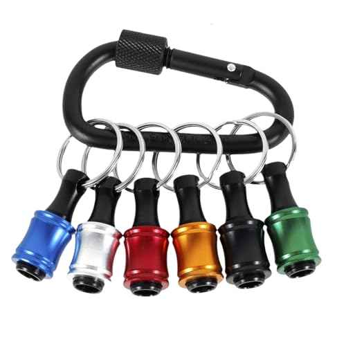 6Pcs 1/4inch Hex Shank Bit Holder Portable Socket Drill Bit Holder Quick Change Aluminum Alloy Long and Short Drill Bit Holder Extension Bar Keychain Drill Bit Holder for Drill Bit