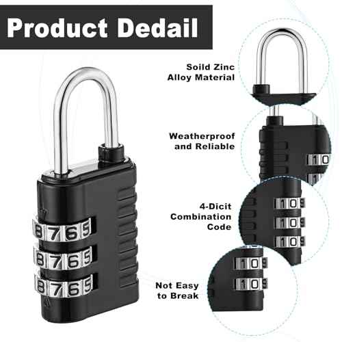 Kenning 30 Pcs 3 Digit Combination Padlocks Black Silver Gym Locker Lock Resettable Combination Lock with Key Waterproof Employee Small Padlock for Travel Luggage Backpacks Case Cabinets