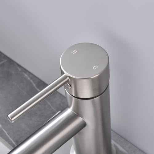 Single Handle Bathroom Faucet with Metal Drain Assembly and Escutcheon, Brushed Nickel