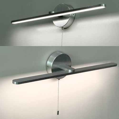 Vanity Light with On Off Switch,24 inch LED Light Vanity Bar for Bathroom Vanity Light Bar Brushed Aluminum,Modern Wall lamp Over Mirror with Pull Chain Switch