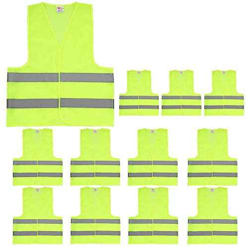 zojo Normal Visibility Safety Vests,12 Pack,Adjustable Size, Thin & Lightweight Mesh Fabric, Wholesale Safety Vest for Outdoor Works, Fits for Men and Women -Neon Yellow
