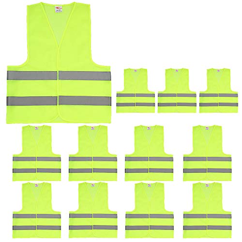 zojo Normal Visibility Safety Vests,12 Pack,Adjustable Size, Thin & Lightweight Mesh Fabric, Wholesale Safety Vest for Outdoor Works, Fits for Men and Women -Neon Yellow