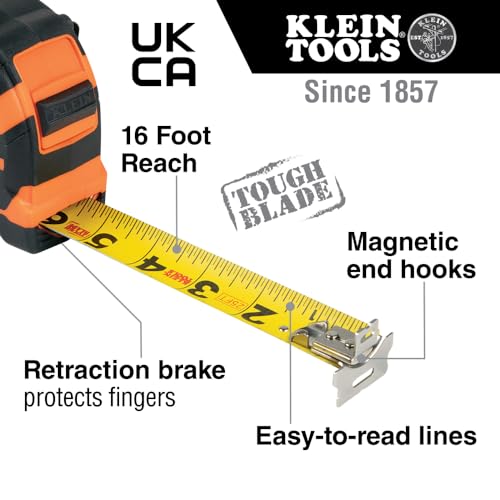 Klein Tools 9225 Heavy-Duty 25-Foot Tape Measure with Double Hook & Nylon Coated Blade