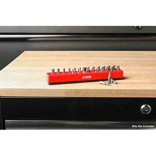ARES 60011 - Red 37 Hole Hex Bit Organizer with Strong Magnetic Base - Keep Your Favorite Specialty, Drill, Tamper & Quick Change Bits Conveniently Organized and Accessible