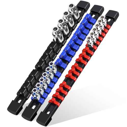3-Piece Socket Organizer Rail Set, Premium Holder, Heavy-Duty Rack Kit ? 1/4¡±, 3/8¡±, 1/2¡± Sizes ? Ideal for Tool Storage
