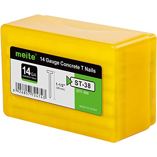 Meite 14 Gauge Concrete T Nails 1-1/2 Inch Length, 400PCS Heavy Duty Steel