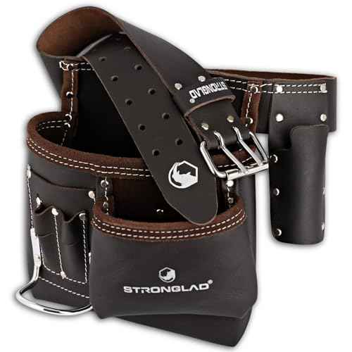 STRONGLAD Carpenter?Drywaller?Electrician Tool Belt ? 6-Pocket Oil-Tanned Leather | Wide Waist Fit 29?46" | Comfortable Utility Pouch