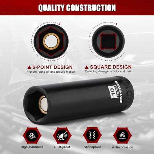 MIXPOWER 1/4" Drive Deep Magnetic Impact Socket, 6 Point, 10mm, Metric, CR-MO