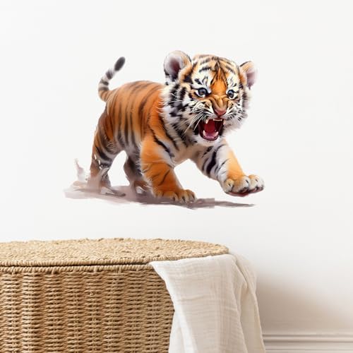 Lifelike Walking Little Tiger Wall Decal Nursery Animal Wall Sticker Removable Peel and Stick Wall Art Decor for Kid Baby Classroom Preschool Living Room Playroom Bedroom School