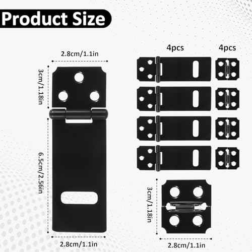 Lock Hasp Latch, 4 Pack 3inch Black Padlock Hasp Safety Packlock Clasp Door Slide Latch Lock Gate Locks hasps for Home Yard Garden Wooden Fence Cabinet