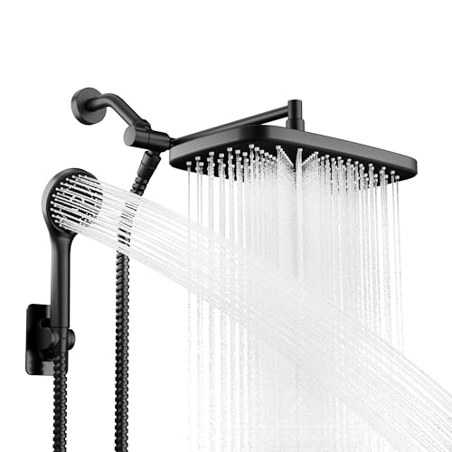 SeaCity Matte Black Rain Shower Head with Handheld & 5 Spray Modes - Wide Coverage Dual Shower System